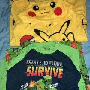 PJs Pikachu Yellow Kids One Piece and Minecraft